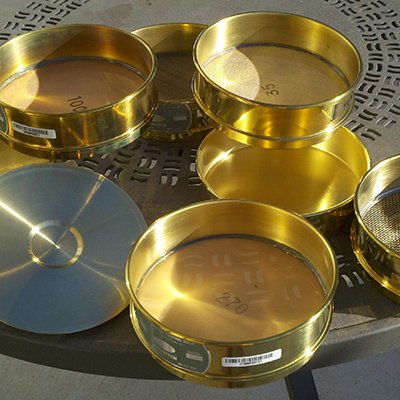 Sand sieves for separating different soil particle sizes